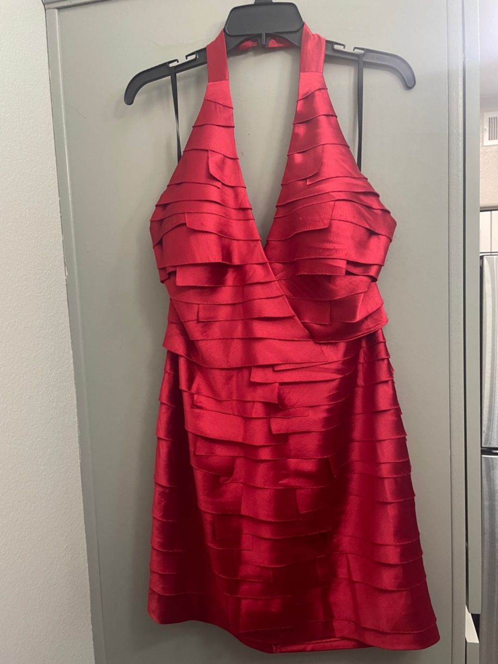 2B Bebe Red Halter Backless Tiered Cocktail Dress